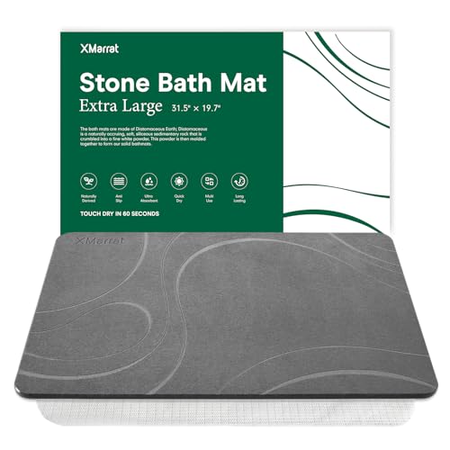 Extra Large Stone Bath Mat, Diatomaceous Earth Mat, 31.5"x19.7" | Super Absorbent, Modern Quick Drying Diatomite Bathmats, Non-Slip Base, Easy Clean for Shower Floor & Bathroom (Dark Gray) - color: Dark Grey, size: 31.5" x 19.7" (Rectangular)