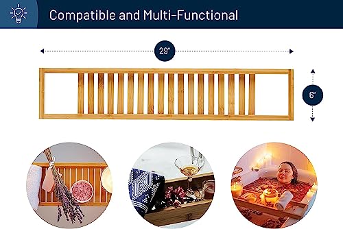 RoyalHouse Bamboo Bath Caddy Tray for Bathtub, with Book and Wine Glass Holder, Attractive Design, Suitable for Luxury Spa or Reading, Ideal Gift for Family & Friends (Pack of 2) - size: Pack of 2