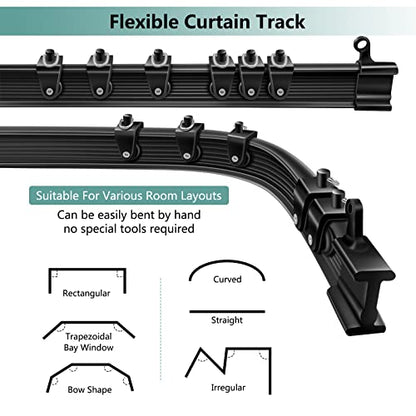 Ceiling Curtain Track, Flexible Bendable Curtain Track 14 Ft Black Curved Curtain Rail Track Ceiling Wall Mount Sliding Curtain Ceiling Track System Set for RV, Bay Window, Room Divider - color: Black, size: 14Ft