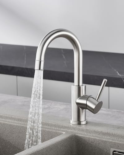 Tohlar Brushed Nickel Bathroom Faucet with 2 Mode Sprayer | Single Hole Bar Sink Faucet, 360° Swivel, with Pop Up Drain, for Vanity RV Laundry - color: Brushed Nickel