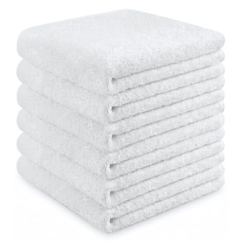 6 Pack 100% Cotton Wash Cloth, 12x12Inch Highly Absorbent and Soft Feel Fingertip Towels, Machine Washable Washcloths for Bathroom, Gym, Hotel, Spa and Kitchen, White