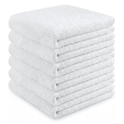 6 Pack 100% Cotton Wash Cloth, 12x12Inch Highly Absorbent and Soft Feel Fingertip Towels, Machine Washable Washcloths for Bathroom, Gym, Hotel, Spa and Kitchen, White