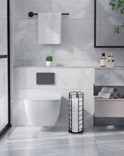 Kitsure Toilet Paper Holder - Space-Saving Toilet Paper Holder Stand Reserve, Rustproof Bathroom Organizers and Storage Solution for Spare Rolls, Black, 15.6" H