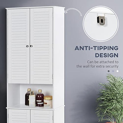 HOMCOM Tall Narrow Bathroom Storage Cabinet with Doors and Shelves, White | Shelf Adjustability, Freestanding, Linen Cabinet - color: White