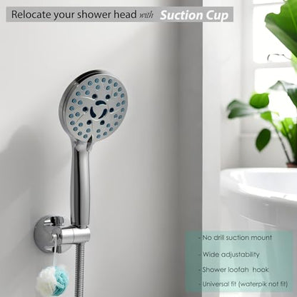 Handheld Shower Head Holder - Enhanced Suction Cup - Large Angle Adjustability - Bathroom Wall Mount Shower Wand Holder (Polished Chrome) - color: Polished Chrome