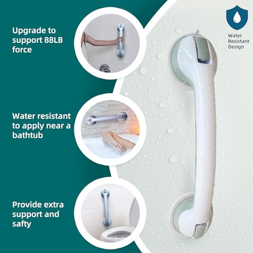 2 Pack Heavy-Duty Shower Grab Bars - Gemroom 16.5 Inch Grey Suction Bar Handles for Elderly, Seniors, Handicap, Safety Balance Assist Grip for Bathroom, Toilet - Anti-Slip, Shower Handles Hand Rail