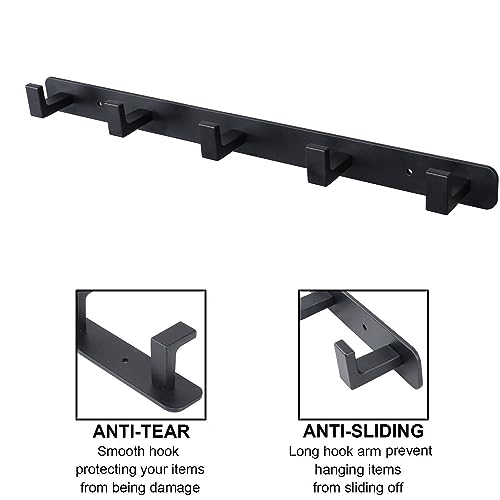 Coat Rack, Heavy Duty Stainless Steel 5 Tri Coat Hook Hanger, Wall Mounted Wall Hooks, Rustic Clothes Hook/Key Hook Rail for Bathroom Kitchen Entryway(2 Pack, 5 Hook Black) - color: Black, size: 5 Hook-2 Pcs