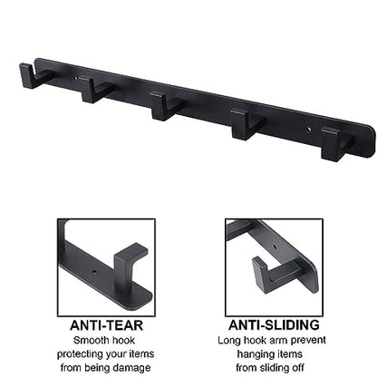 Coat Rack, Heavy Duty Stainless Steel 5 Tri Coat Hook Hanger, Wall Mounted Wall Hooks, Rustic Clothes Hook/Key Hook Rail for Bathroom Kitchen Entryway(2 Pack, 5 Hook Black) - color: Black, size: 5 Hook-2 Pcs