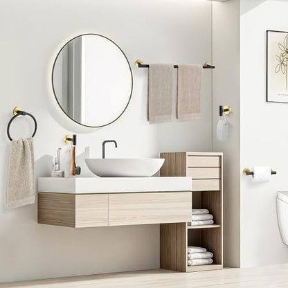 TURS Black and Gold 5 Piece Bathroom Hardware Set, SUS304 Stainless Steel Gold Black Towel Bar Set, 24 Inch Rould Bathroom Accessories Kit Wall Mounted - color: Black&gold