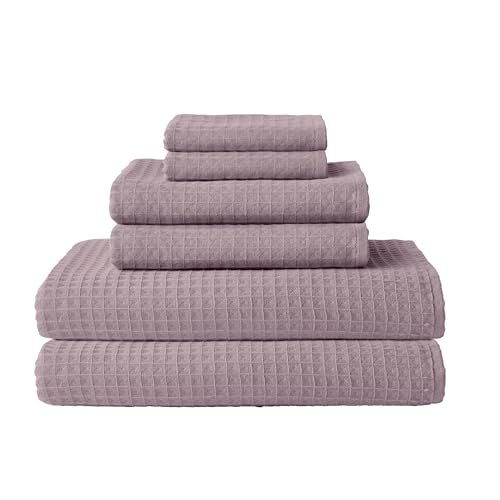 UCHINO Waffle Twist 6-Piece Cotton Towel Set Absorbent Quick Dry, Purple - color: Orchid, size: Towel Set - 2 Bath, 2 Hand, 2 Washcloths