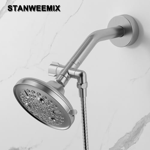 3-Way Shower Diverter Valve, 1 Inlet for 2 Outlets - Solid Metal Divider Allows Switching Between Fixed & Handheld Showerheads, G1/2 Universal Fit, (Brushed Nickel) - color: Brushed Nickel