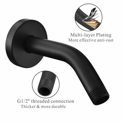 Voolan Shower Arm with Flange and Teflon Tape, Extension Shower Head Arm for Bathroom Fixed Shower Head, Solid Stainless Steel, Wall Mounted (6 Inch,Black) - color: Black, style: 6 Inch