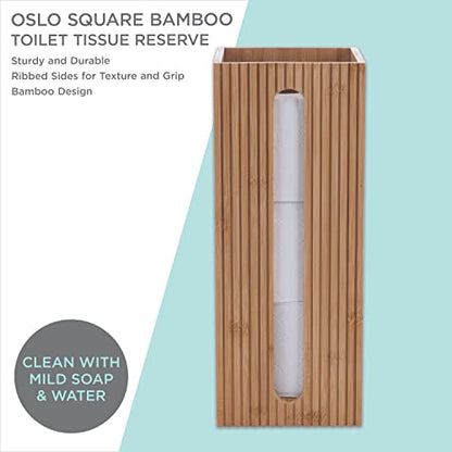 Bath Bliss Square Toilet Tissue Reserve | Dimensions: 5.71 x 5.71 x 14.17 | Bamboo Design | Bathroom Décor | Holds 3 Roles | Easy to Clean | Bamboo - size: Toilet Paper Reserve