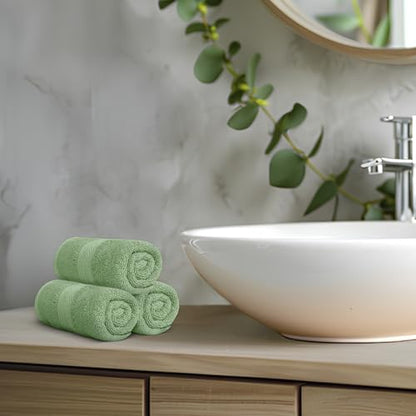 Avalon Towels Wash Cloths 12 Pack Sage Green 100% Cotton Washcloths 12x12 Face Towels, Wash Rags, Facial Towel, fingertip Towel for Bathroom, Sage Green Washcloth - color: Sage Green