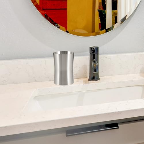 Travel Mouthwash Cup Bathroom Tumbler Stainless Steel | Brushed Nickel Water Cup, Metal Toothbrush Tumbler Toothpaste Mug for Home, Bathroom, Camping