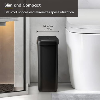 EKO Morandi Slim Automatic Bathroom Trash Can with Lid, 2.6 Gallon Touchless Garbage Can, Waterproof Motion Sensor Trash Bin for Bathroom, Office, Black - size: Morandi 10L- Midnight Black
