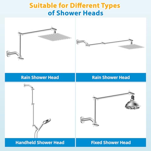 All-Metal 20" Shower Head Extension Arm, G1/2" Universal/Adjustable, Chrome | Flexible Brass Shower Extender Height/Angle Adjustable for Tall People, Stainless Steel Shower Pipe Extended with Lock Joint - color: Chrome, size: 20 Inch