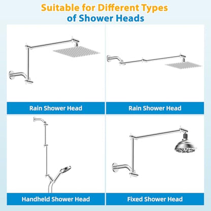 All-Metal 20" Shower Head Extension Arm, G1/2" Universal/Adjustable, Chrome | Flexible Brass Shower Extender Height/Angle Adjustable for Tall People, Stainless Steel Shower Pipe Extended with Lock Joint - color: Chrome, size: 20 Inch