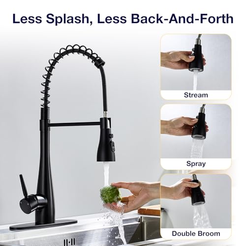 Kitchen Faucets with Pull Down Sprayer, High Arc Single Handle Classic Stainless Steel Sink Faucet 1 or 3 Hole, Suitable for Farmhouse Camper Laundry Rv Bar, Matte Black - color: Matte Black, style: Modern