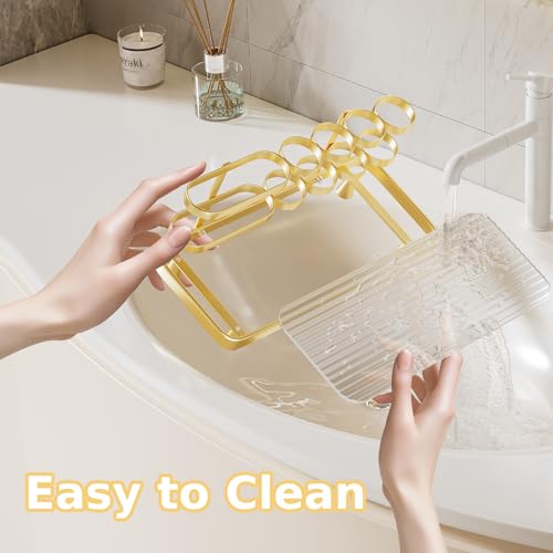 YOOLENS Electric Toothbrush Holder for Bathroom Countertop 5 Metal Slots Toothpaste Razor Mouthwash Organizer, Gold - color: Gold