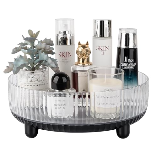 360 Rotating Makeup Organizer Perfume Tray Skincare Holder, Large Black | Spinning Cosmetic Storage Bathroom Countertop Organizer Lazy Susan Turntable for Dresser, Vanity, Kitchen - color: Black, size: 11"