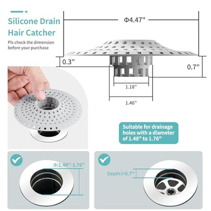 Aluvor Bathtub Drain Hair Catcher,Silicone Tub Hair Catcher Drain Protector | Collapsible Shower Hair Drain Catcher Strainer for 1.48'' to 1.76'' Flat Regular Drains, 3PCS/Grayish-White - color: A-grayish-white