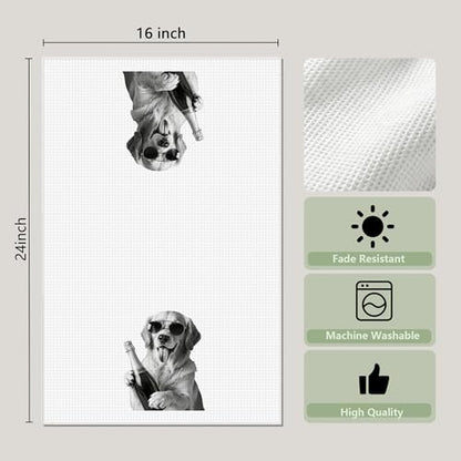 Funny Golden Retriever Wine Kitchen Dish Towels Set of 2-Gifts for Golden Retriever and Wine Lovers, Dog Mom Dad Lovers Gifts Hand Tea Towels for Home Bar Kitchen, 16x24 Inches-038 - color: Wcolor 003