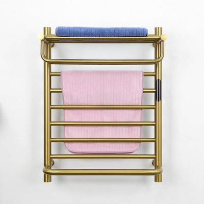 Gold Wall Mounted Heated Towel Rack, Gold Towel Warmer Rack for Bathroom, Timer & Temperature Control Electric Towel Drying Rack with Top Shelf (14 Bars with Top Shelf Brushed Gold A, Hardwired) - color: 14 Bars With Top Shelf Brushed Gold a, size: Hardwi