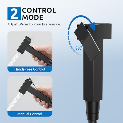 Arofa Built-in Hot and Cold Bidet Sprayer, Hands-Free Control, Matte Black | Wall-Mounted Design, Dual Control Modes, Leak-Free Hose, Feminine/Baby/Pet Wash, Cloth Clean & Rinse, Stainless Steel, Square - color: Black, size: Built-in Hot & Cold Water Mode