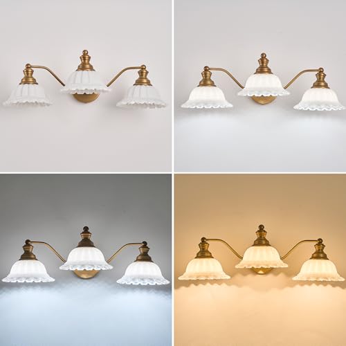 XIEDUN Bathroom Vanity Light White 3 Light Bathroom Light Fixtures - color: Brass and White, size: 3 Light