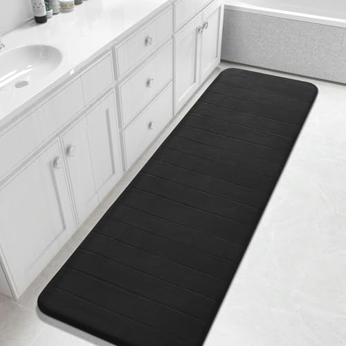 Yimobra Bathroom Runner Rugs 72"x24" Non Slip Washable Memory Foam Bath Mat, Super Soft Water Absorbent Hallway Carpet for Vanity Tub Shower, Black - color: Black, size: 72" X 24"