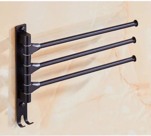 Towel Rails Space Aluminum Towel Rack, Wall Mounted Towel Rack Swivel Bars with Hooks Bathroom Rotating Towel Bar Towel Holder (Color : Black, Size : 3 Arms) - size: 3 Arms