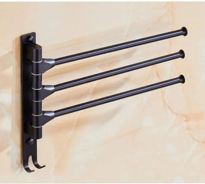 Towel Rails Space Aluminum Towel Rack, Wall Mounted Towel Rack Swivel Bars with Hooks Bathroom Rotating Towel Bar Towel Holder (Color : Black, Size : 3 Arms) - size: 3 Arms