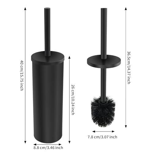 Stainless Steel Toilet Brush with Holder Set for Bathroom Storage and Organization Toilet Bowl Cleaner Brush and Holder (1, Black) - color: Black