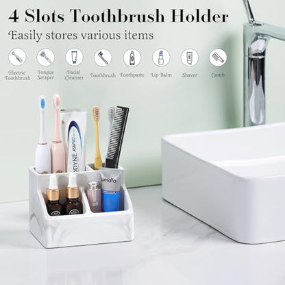 Luxspire Diatomite Toothbrush Holder, 4 Slots, Marble White | Fast Drying, Diatomaceous Earth, Electric Tooth Brush and Toothpaste Organizer, For Bathroom Kitchen Vanity Countertop - color: Marble White, style: 4 Slots