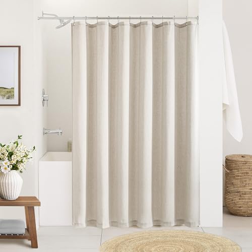 Oatmeal Linen Shower Curtain for Bathroom Water Repellent 72x78 Inch | Greige Grey Beige, Extra Long, Shower Curtains 78 Inches Long, Boho Farmhouse, Bath Decor Drapes Set, with Hooks - color: Linen, size: 72"W x 78"L (Pack of 1)