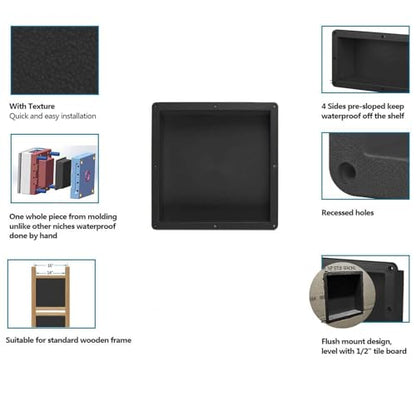 Shower Niche Insert Tile Ready, Black Recessed Bathroom Niche for Shower Wall, 15.65" L x 15.65" W x 4" D Shower Shelf for Inside Shower, Shampoo & Toiletries Storage, Easy to Installation Never Leak - size: 15.65" L x 15.65" W x 4" D
