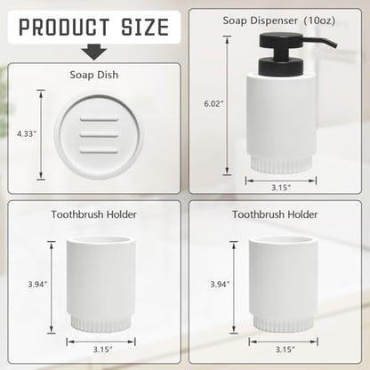 Resin Bathroom Accessories Set, 4 Pcs Modern Bathroom Accessory Set with Liquid Plastic Pump Lotion Soap Dispenser,2 Toothbrush Cup, Soap Dish Countertop Vanity Organizer(White) - color: White2