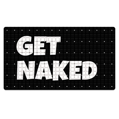 Get Naked Black Extra Long Non Slip Shower Mat - 26.8x15 inches, Suction Cups, Drain Holes, Machine Washable - color: Get Naked Black