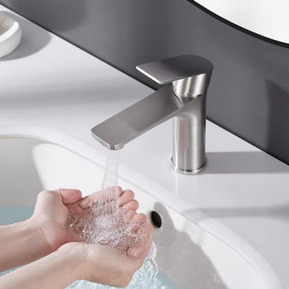 SUMERAIN Brushed Nickel Bathroom Sink Faucet Washbasin Faucet 304 Stainless Steel Single Hole Single Lever Handle | Unique Flow Pattern, Water-saving, Lead-Free, with Faucet Supply Lines, Easy DIY Install - color: Brushed Nickel