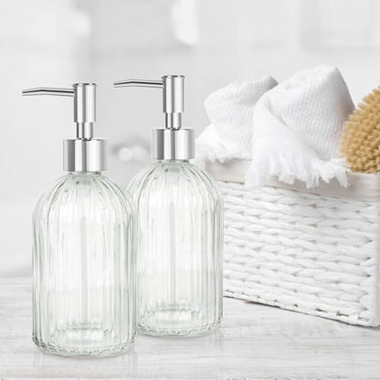Glass Soap Dispenser with Plastic Pump, Hand Soap Dispenser for Hand Wash, Lotion Dispenser for Dishwashing Liquid, Lotion Shower Gel (Striped Transparent) - color: Striped Transparent