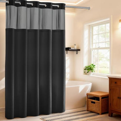 RiverDream Heavyweight Waffle No Hook Shower Curtain with Liner,Black,71x86 | Dotted Waffle,Snap-in Liner,Heavy Duty,Quick Dry,Mesh Top Window,With Bottom Magnets,Hotel-Grade,Washable,Extra Long Size - color: Black, size: 71"W x 86"L (Pack of 1)