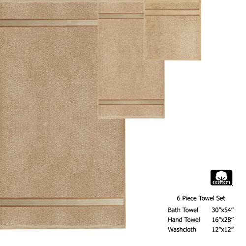 COTTON CRAFT Ultra Soft 6 Piece Towel Set - 100% Cotton Towels - Linen | Absorbent 580 GSM Quick Dry Everyday Premium Luxurious Bathroom Towels - 2 Large Bath Towels, 2 Hand Towels, 2 Washcloths - color: Linen, size: 6 Piece Towel Set