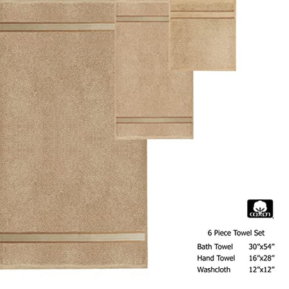 COTTON CRAFT Ultra Soft 6 Piece Towel Set - 100% Cotton Towels - Linen | Absorbent 580 GSM Quick Dry Everyday Premium Luxurious Bathroom Towels - 2 Large Bath Towels, 2 Hand Towels, 2 Washcloths - color: Linen