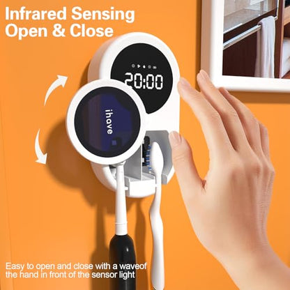iHave UV Toothbrush Sanitizer Holder 2 Slots Wall Mounted Wave Sensor Auto - color: White