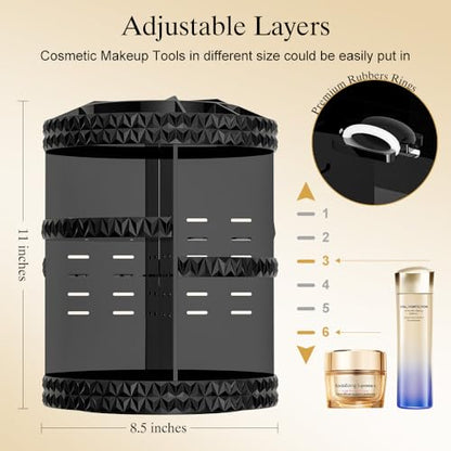 360 Rotating Makeup Organizer, DIY Adjustable Makeup Carousel Spinning Holder Storage Rack, Large Capacity Vanity Organizer Skincare Organizers (Black)