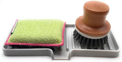 Silicone Soap Dish Tray and Sponge Holder with Drain Chute, Rectangular, Kitchen and Bathroom Sink Organizer (Light Grey, 9"x3.5") - color: Light Grey, size: (MD) 9"x3.5"