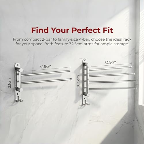 Swivel Towel Rack Wall Mounted, 1/2/3/4-Bar Options, 12.8" Long Arm SUS304 Stainless Steel, No Drill Adhesive 180° Rotating, Heavy Duty Rustproof Towel Bar for Bathroom Kitchen (Holds 30 lbs) - color: 1-bar