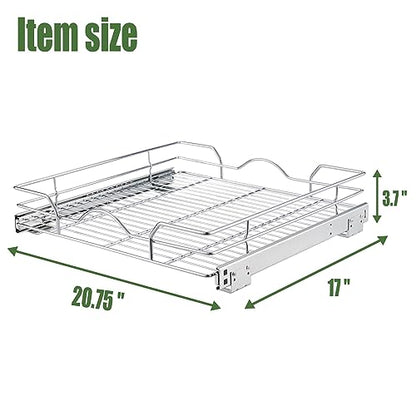 OCG Pull Out Cabinet Organizer (20.75" W x 17" D), Pull Out Shelves 1 Tier, Cabinet Slide Out Shelves for Base Cabinet Organization in Kitchen Bathroom Pantry, Bottom Mount, Chrome Finish - size: 20.75W17D