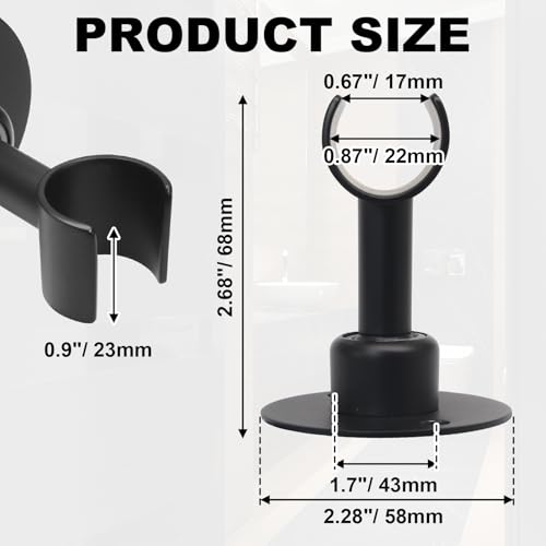 Hordion Shower Head Holder Wall Mount, 360°Adjustable, Black | Handheld Shower Head Holder Bracket, Stainless Steel Showerhead Wand Bracket, Shower Spray Holder